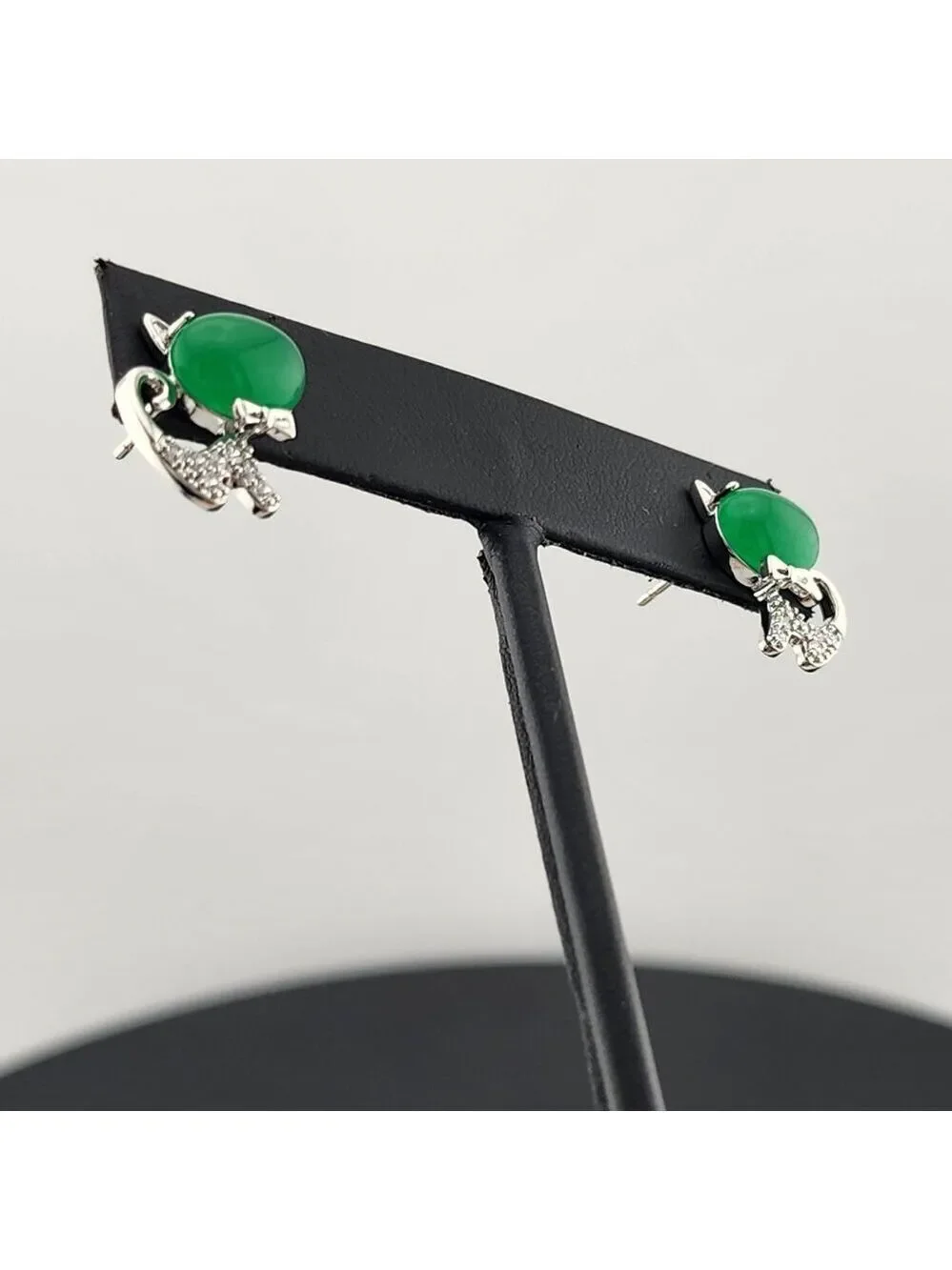Whimsical Cat Earrings in Brass with Jade Highlights